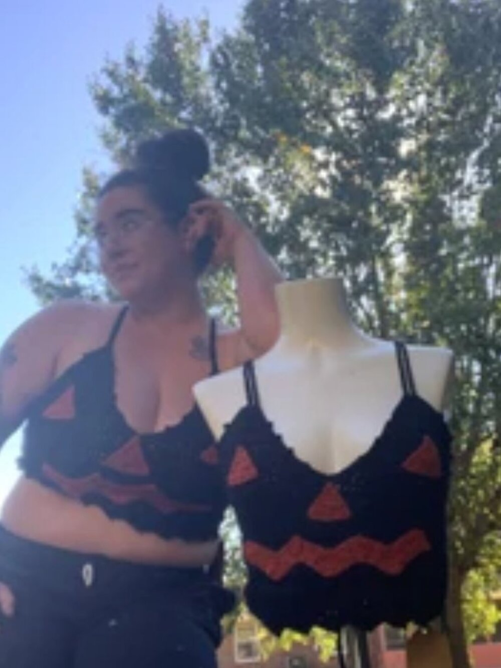 Pumpkin Face Crop Top - XS